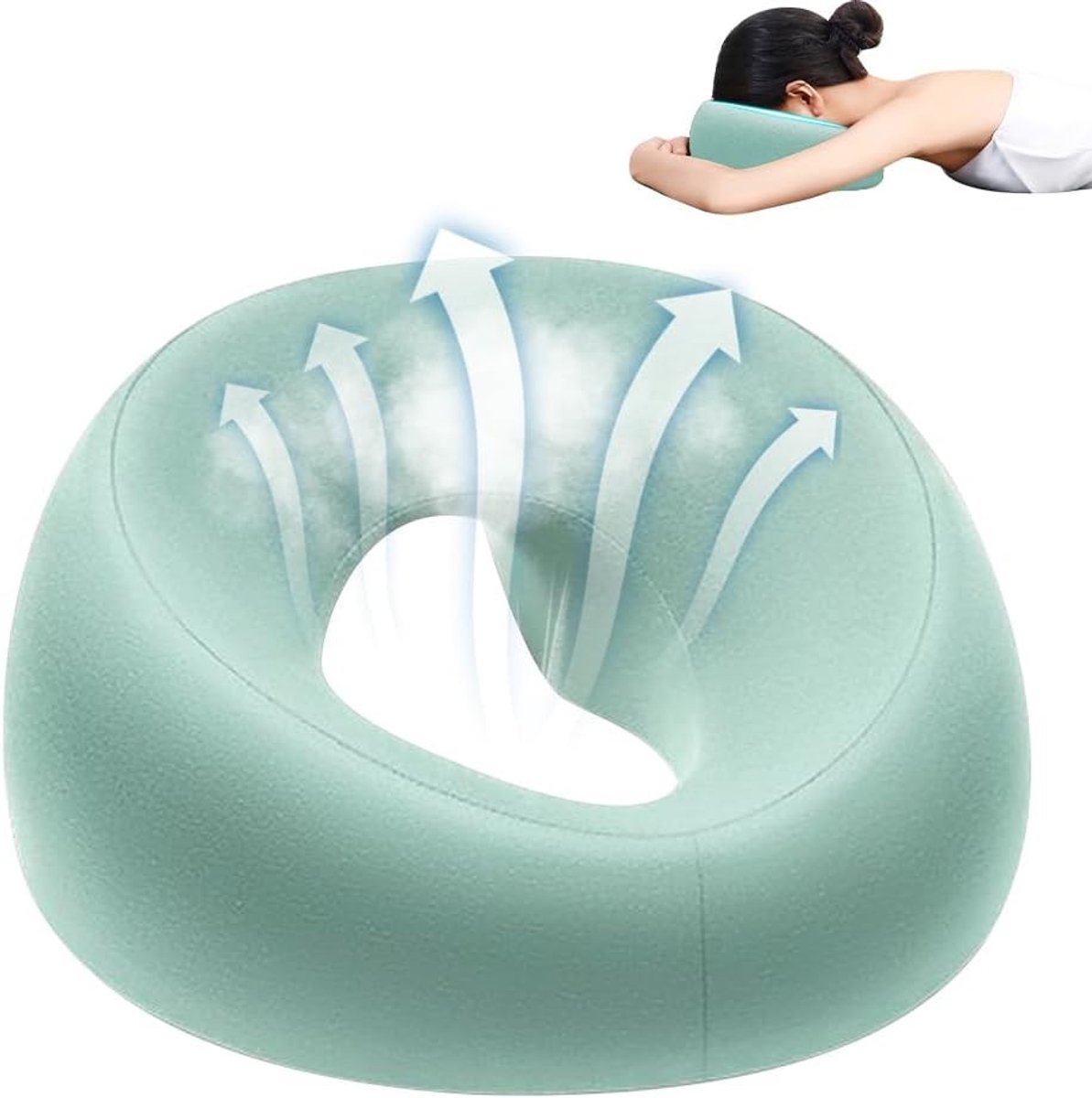 Massage Gezichtswiegkussen - Groen - 32 x 32 x 14 cm - U-vormig Traagschuim Kussen - Voor Massage en Schoonheidssalons