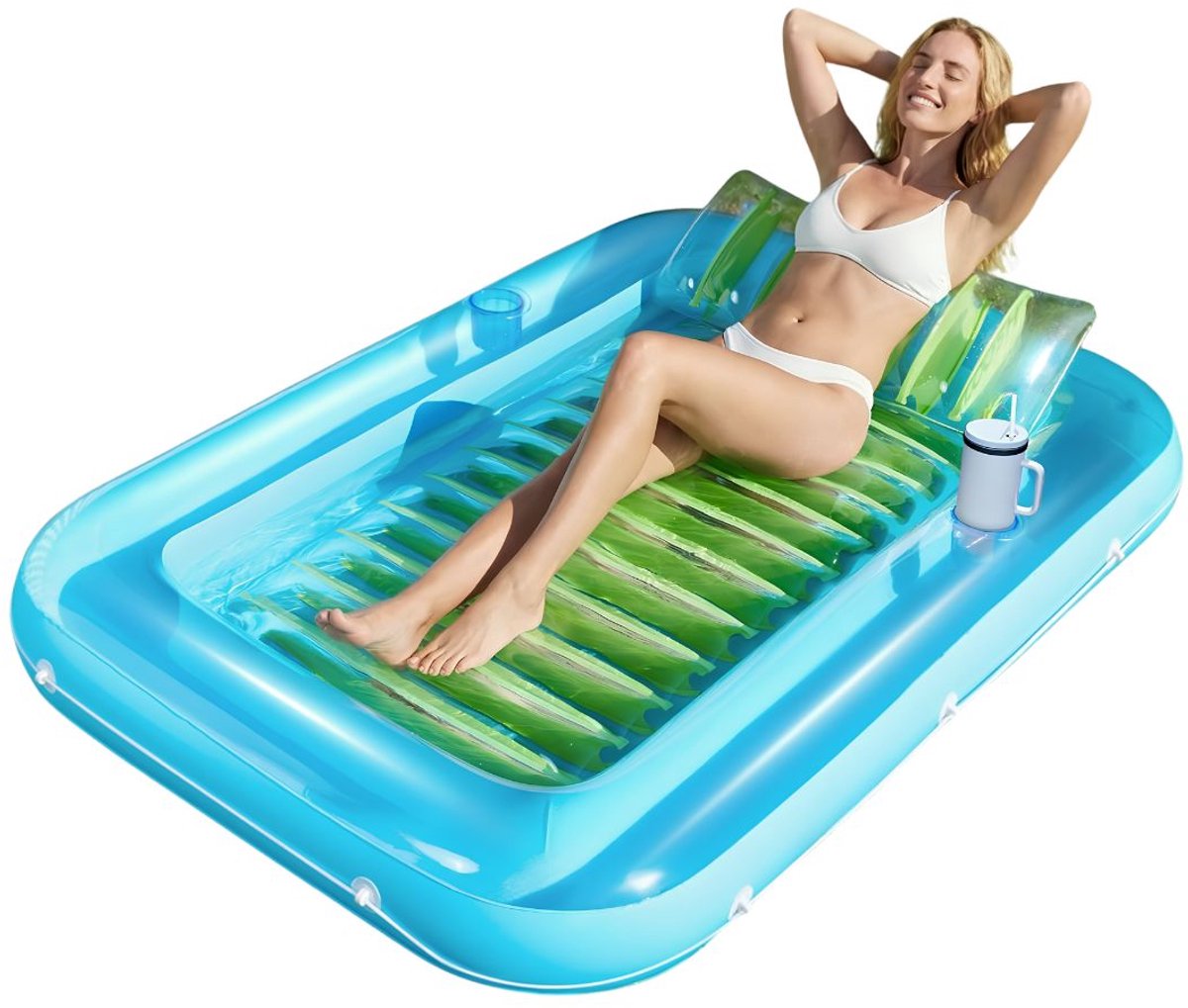 NIVA® Tanningbed - Opblaasbaar Luchtbed met Kussen - Opblaasbaar Zonnebad - Blauwgroen - 178cm x 117cm x 1cm