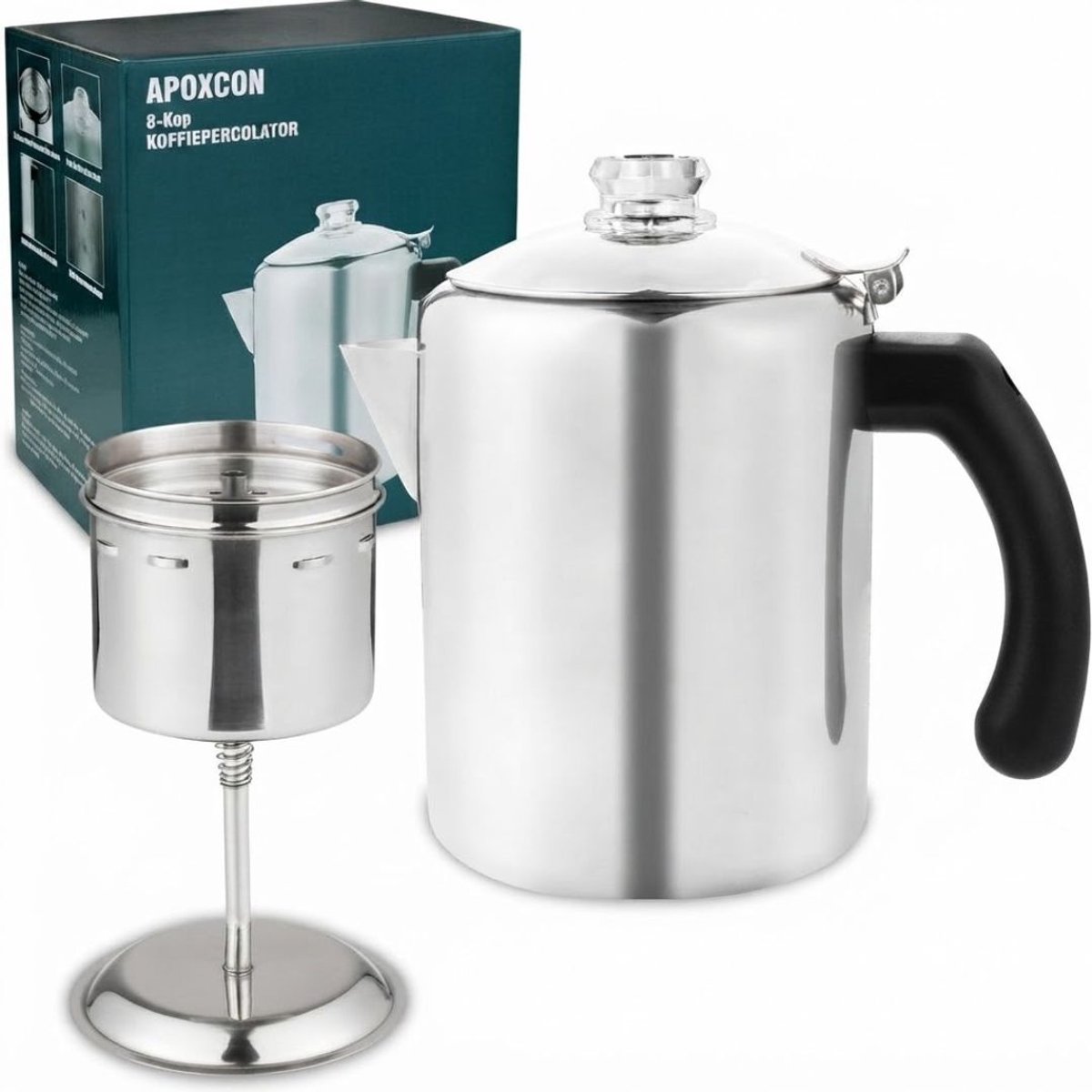 LNMsolutions® Percolator - Bialetti - Geschikt voor Inductie - Zwart/Wit - 13cm x 13cm x 21cm