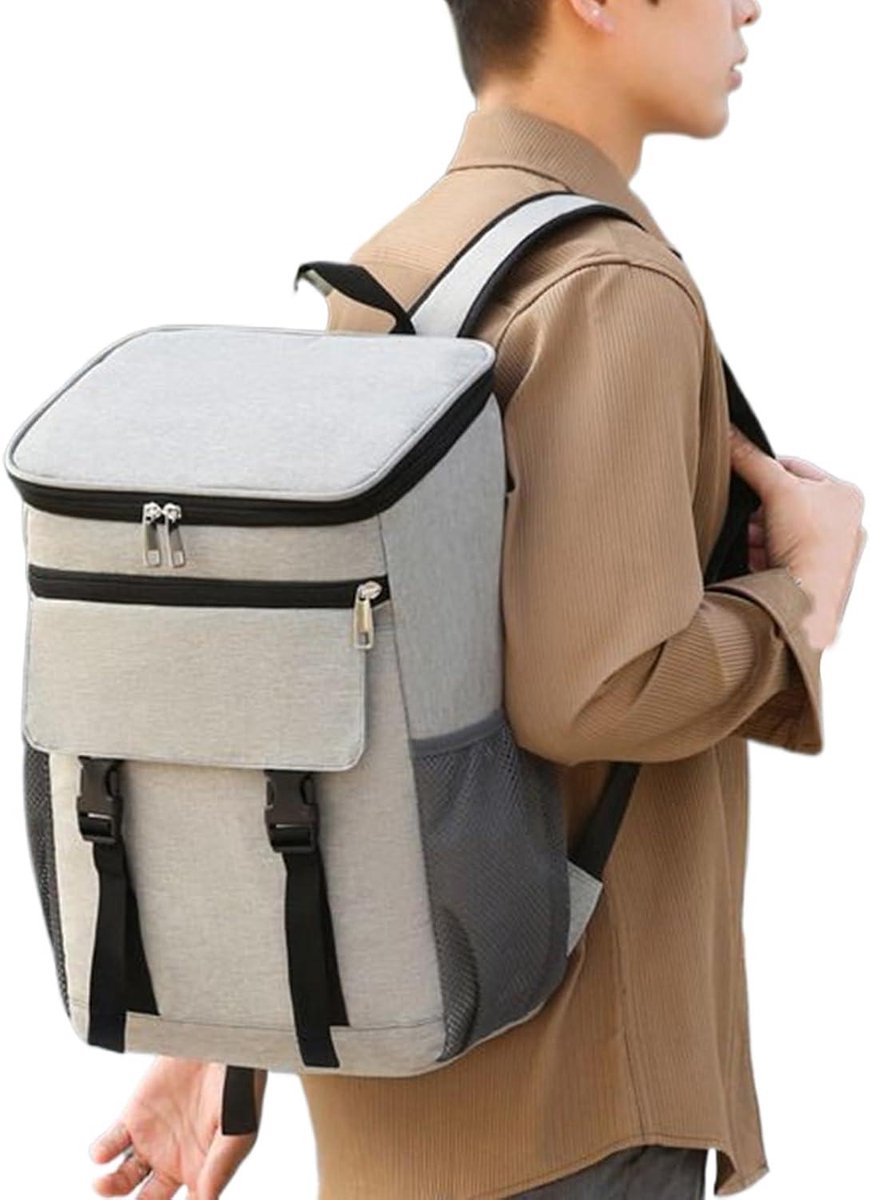 Koeltas Rugzak - Lunchtas Waterdicht - Picknick en Reizen - 8mm Isolatie - 20+ Blikjes - Grijs