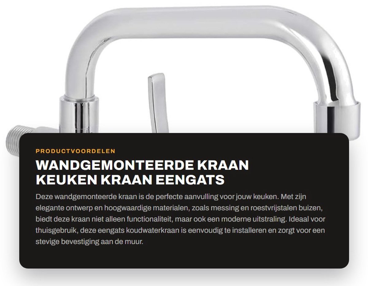 Dailygoods- Gootsteenkraan wandmontage - enkele handgreep - roestvrij staal - 360 graden d