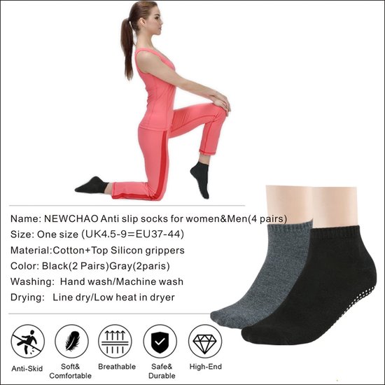 Dailygoods- Antislip Sokken - 4 Paar - Ademend - Grip Sokken voor Yoga/Pilates - Thuis/Studio Gebruik - Comfortabel en Veilig van Dailygoods — afbeelding 2