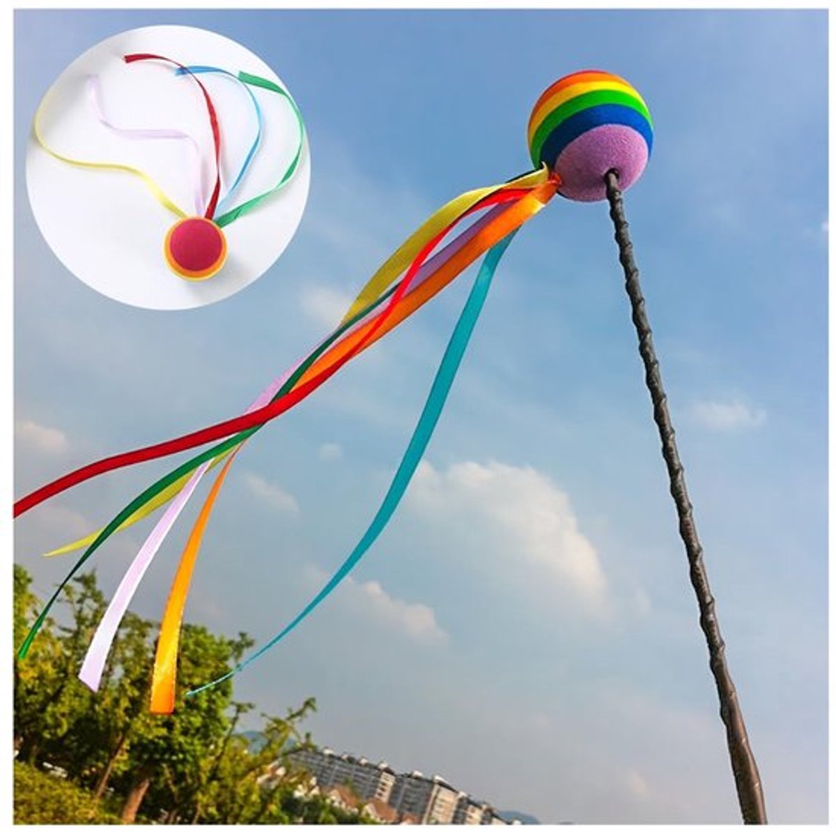 Autoantenne regenboogkleur lange band
