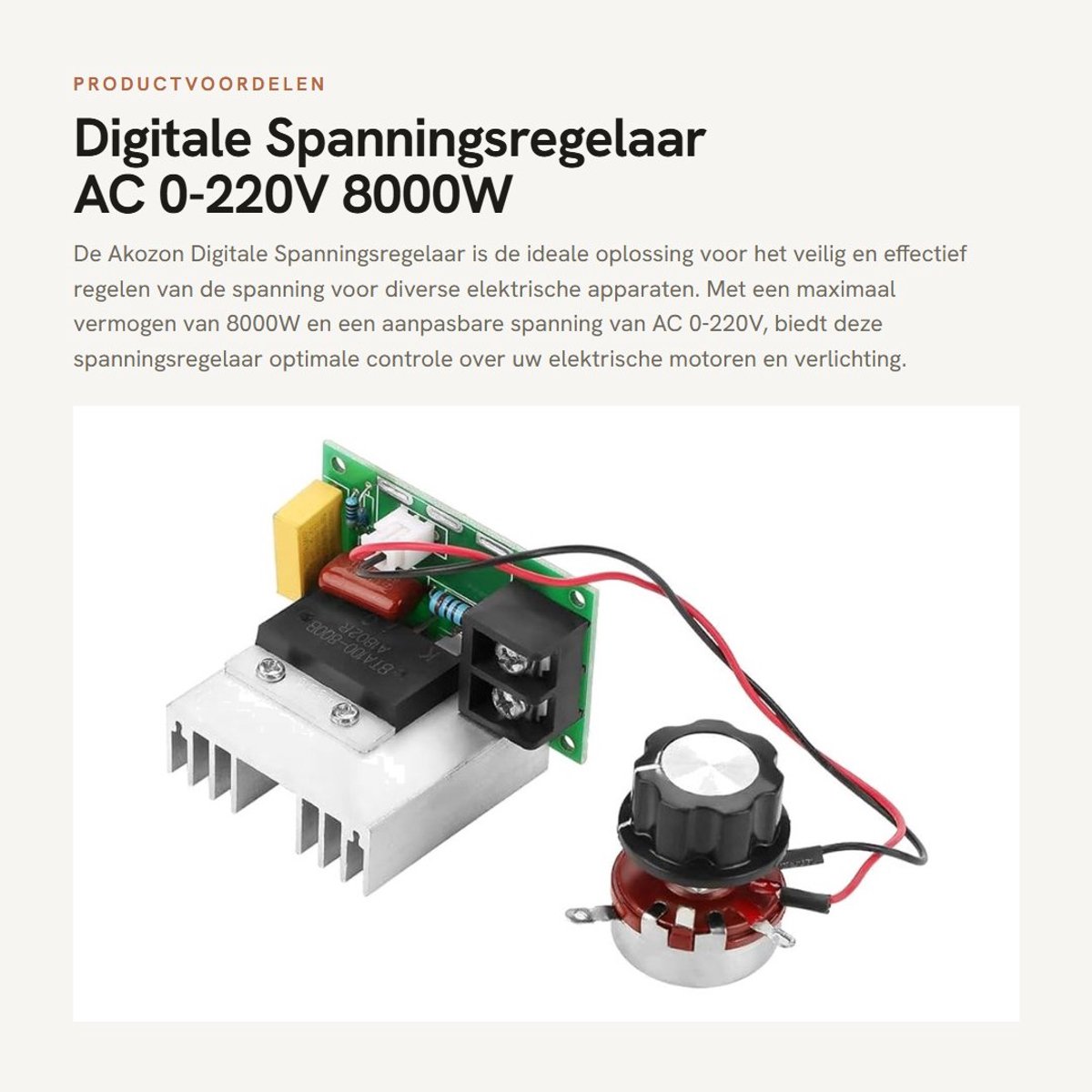 Dailygoods - Digitale Spanningsregelaar AC - 0-220V 8000W - Motor Snelheidscontroller - Vermogensregeling - Kwaliteit en Betrouwbaarheid - Energiebehe...