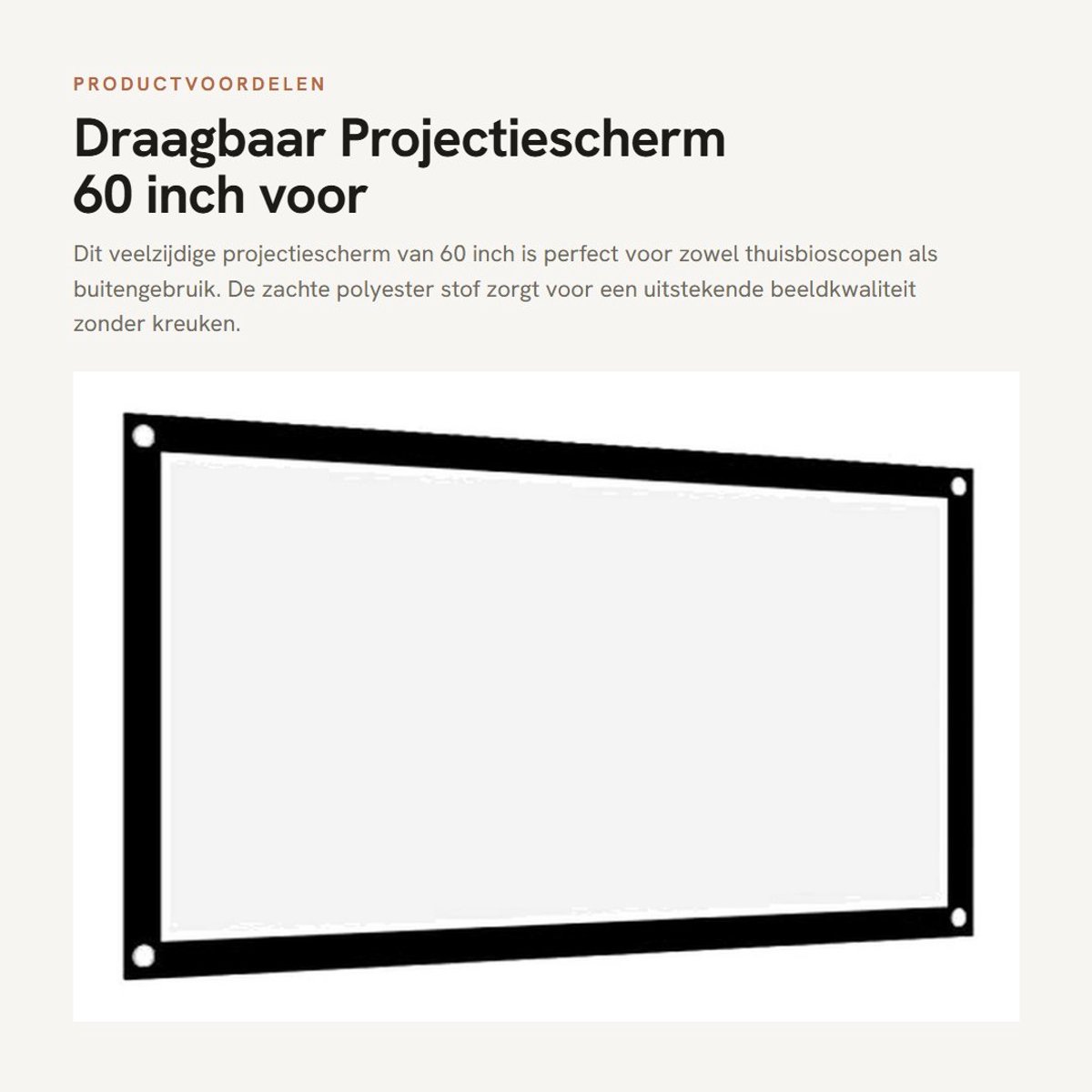 Dailygoods- Projectiescherm 60in - Draagbaar - Opvouwbaar - Kreukvrij - Polyester - Geschikt voor binnen/buiten gebruik - Scherm