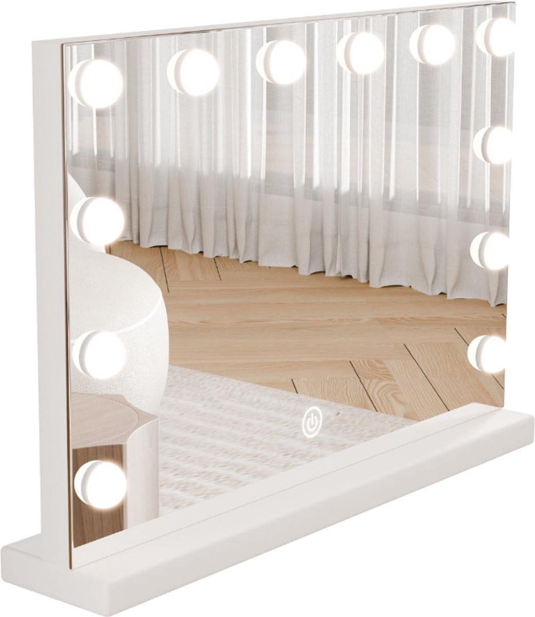 Ploutus® Vanity Spiegel - Verlichte Make-up Spiegel - Dimbaar - Wit - 60cm x 42cm x 12cm