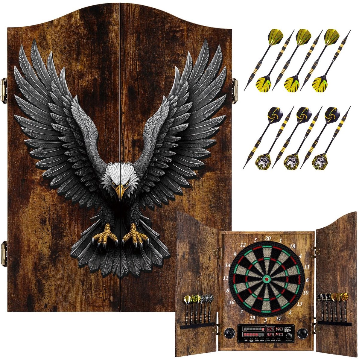 Dailygoods- Dartbord Elektronisch - 12 Brons Soft-Tip Pijlen - Decoratief Design - Professionele E-Dartschijf - Cricketspeelmodus - Geschikt voor Binnen/Buiten