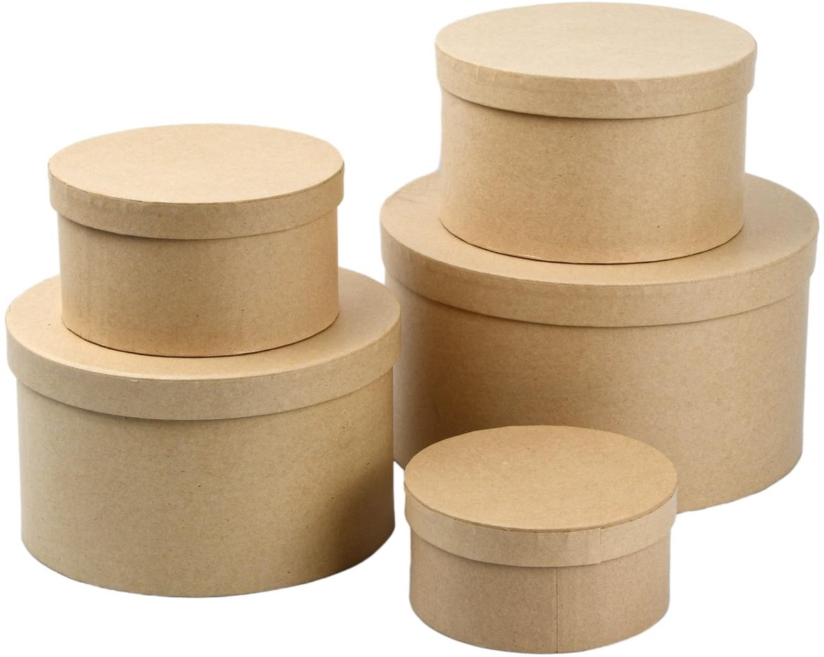 Dailygoods - PTJJXA Geschenkdoos, rond, set van 5, geschenkdoos met deksel, kartonnen dozen, kraftpapier voor verjaardag, bruiloft