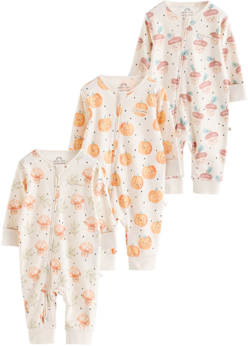 Next - Jongens - Set van 3 babypyjama's met tweewegritssluiting - Crème