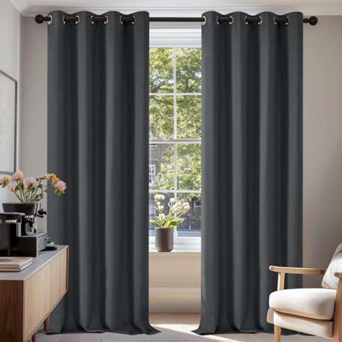 Nazik Living Warmte-isolerende verduisteringsgordijnen, 2 stuks, 140 x 245 cm, donkergrijs, oogjes, voor woonkamer en slaapkamer