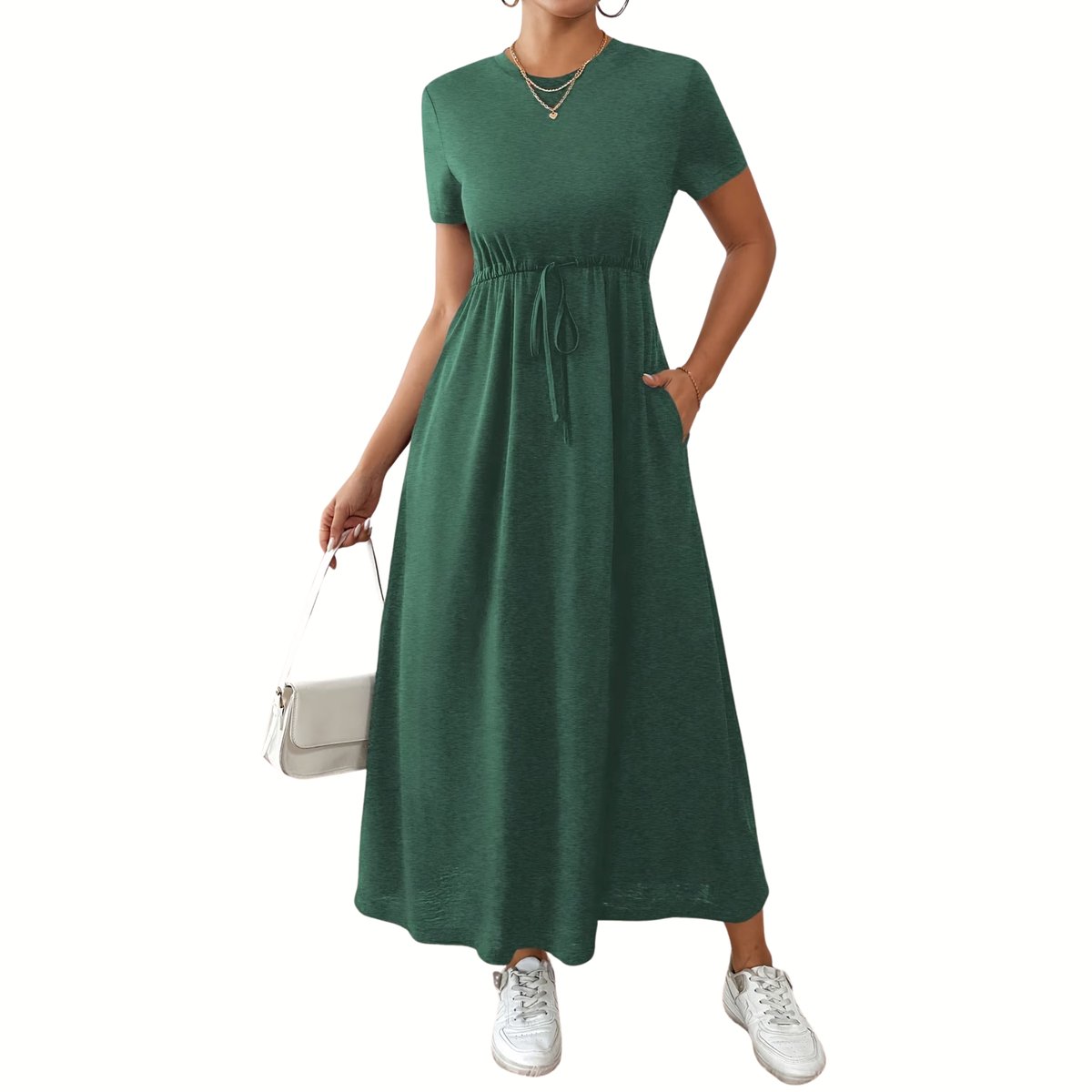 Currero Zomerjurk Dames Zomerjurken Volwassenen Vrouwen Midi Jurk Ibiza Stijl Sundress Dress Donkergroen