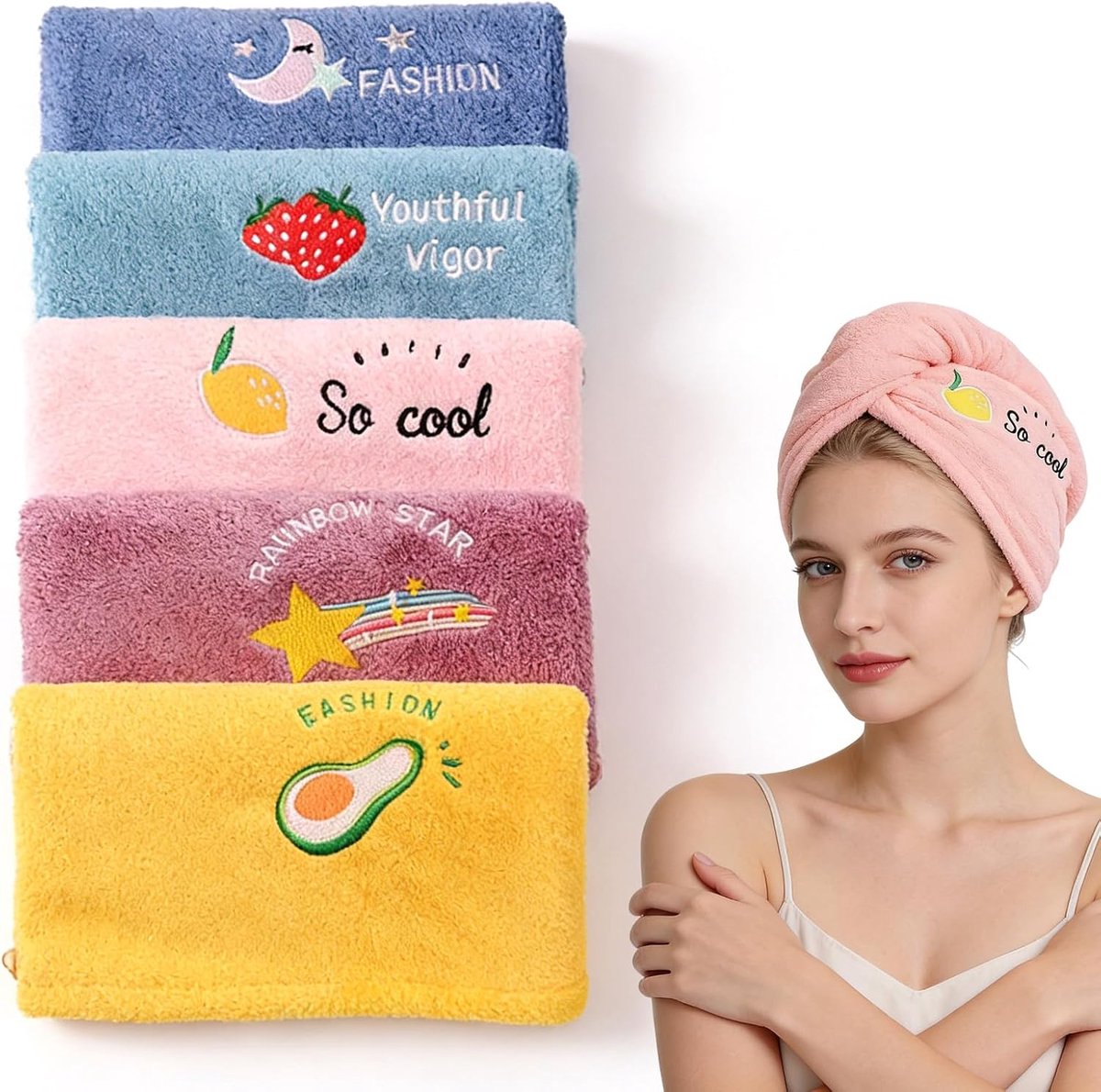 Microfibre handdoeken set van 5 - knoop turban haar handdoeken - voor krullend en steil haar - snel drogende stof - ShopVlot