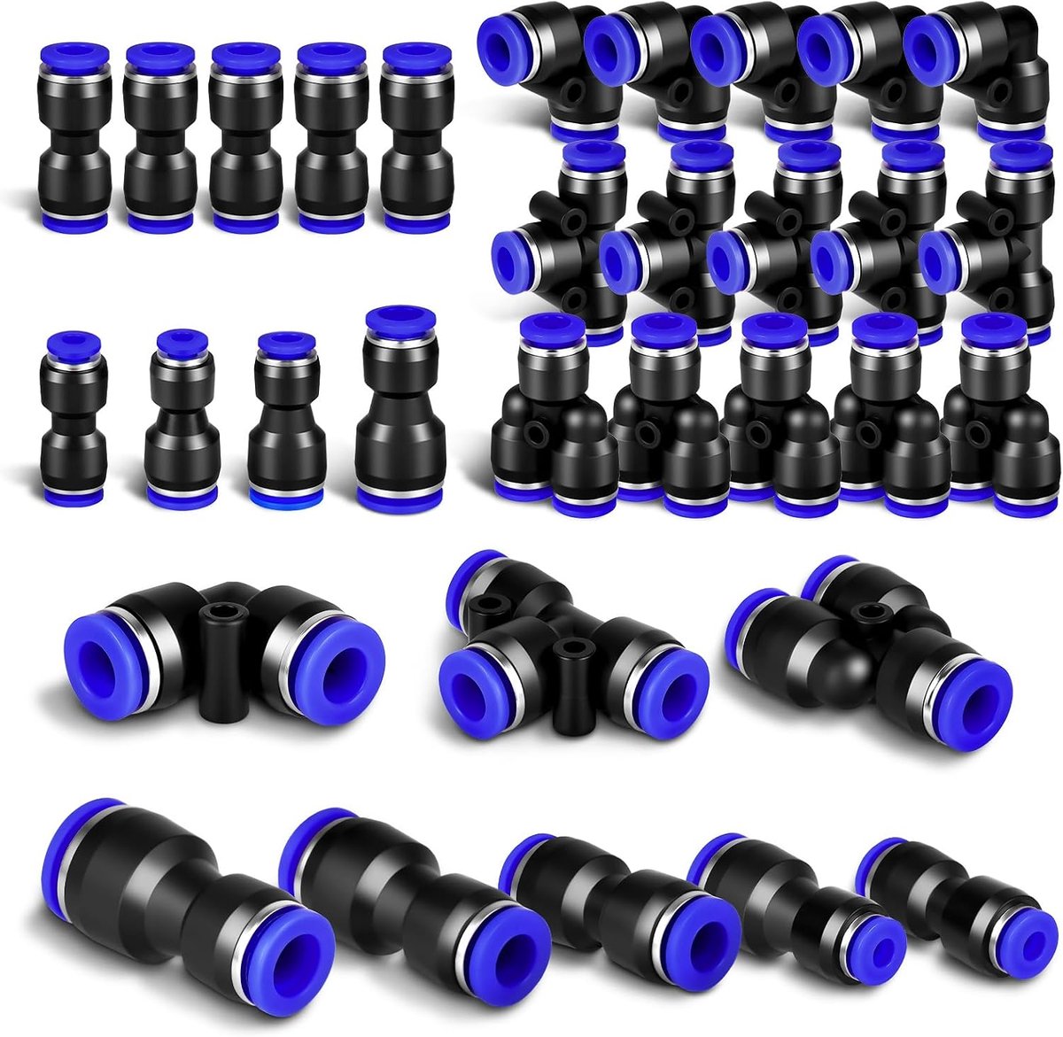Luchtleiding aansluitingen 24pcs 6mm - rechte/hoeksplitter - veelzijdige koppelingen - ShopVlot