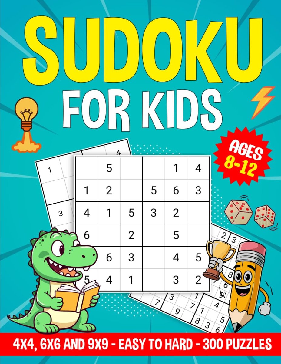 Sudoku voor kinderen 8-12 jaar - 300 puzzels - 4x4, 6x6 en 9x9 - Met oplossingen - Grote letters - ShopVlot