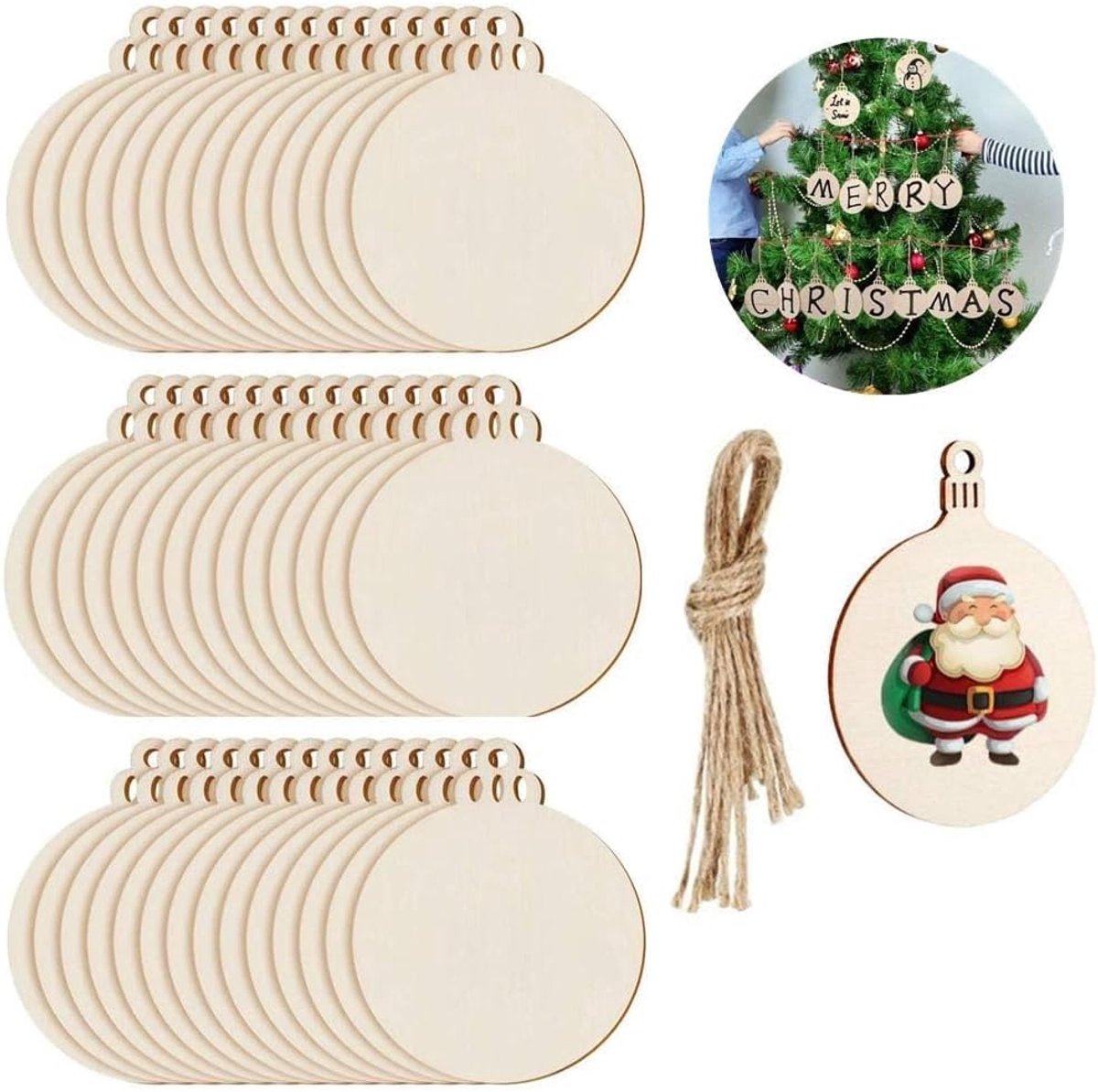 Houten Kerstballen 100 Stuks - Decoratieve Houten Disc - Herbruikbaar en Schrijfbaar - Perfect voor Kerstdecoratie - ShopVlot