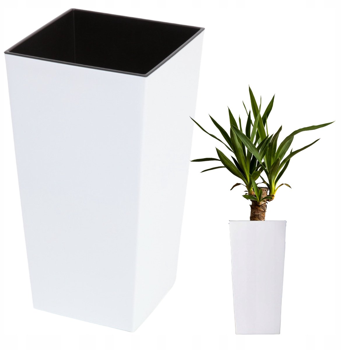 Witte vierkante pot met inzet 18x18x35 cm