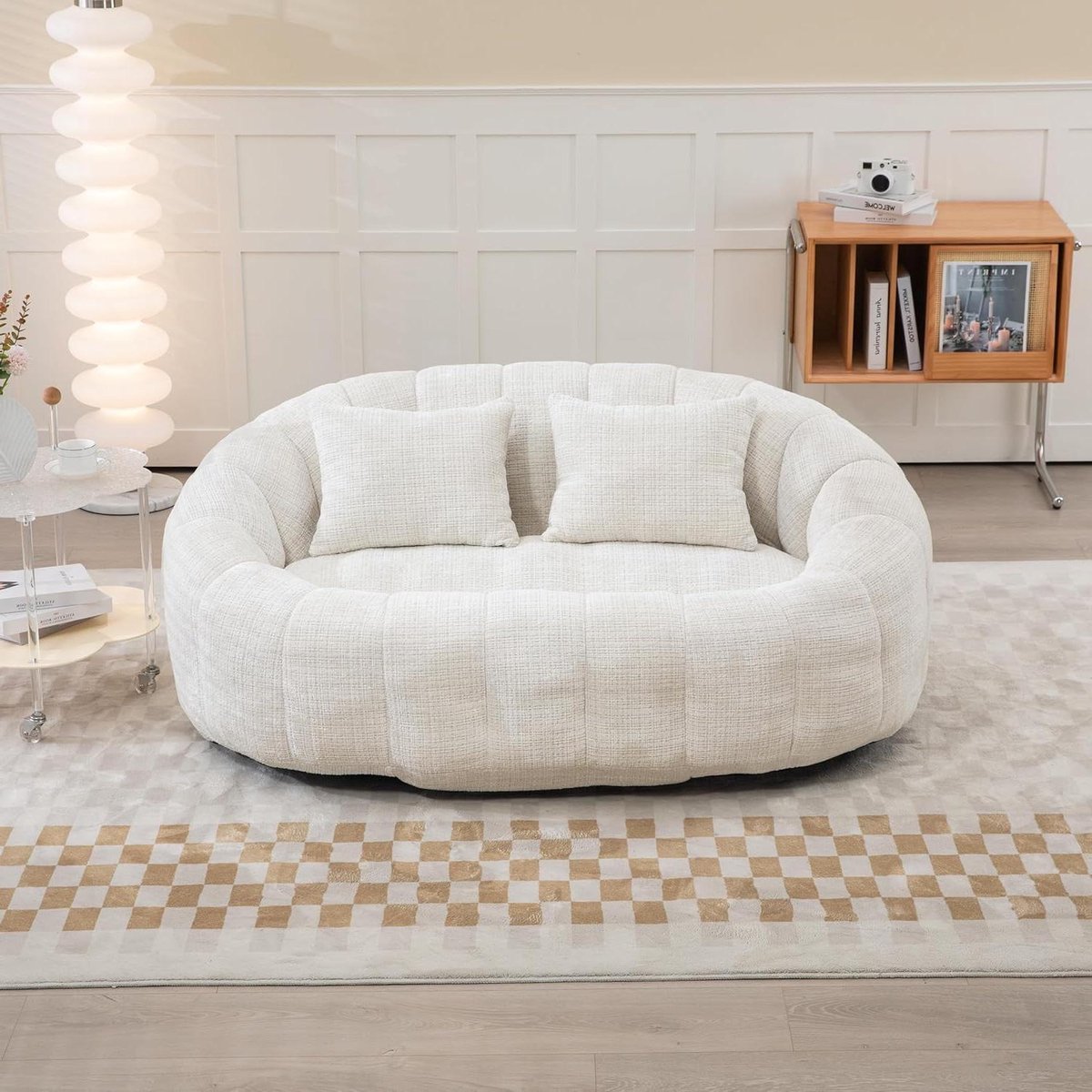 Zitzak Sofa - Luie Bank Vloerstoel - Ontspannen Zitten - Hoge Dichte Schuimvulling - 63x150x95cm - Beige