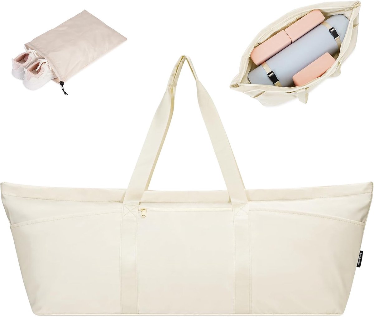 Sporttas met schoencompartiment - Grote reistas - Beige - Ideaal voor yoga en pilates - ShopVlot