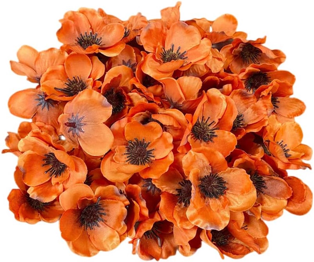 Kunstbloemen hoofdjes 100 stuks - Zijde poppies en herfst anemonen - Decoratief voor vazen - Perfect voor bruiloften - ShopVlot