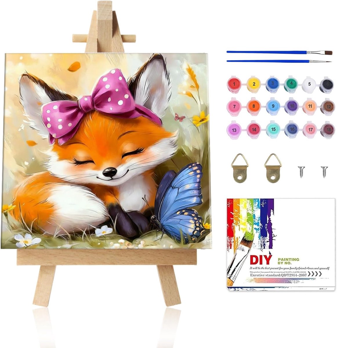 Schilderen op nummer voor kinderen - vos met vlinder - ingelijst canvas - creatief plezier - ShopVlot