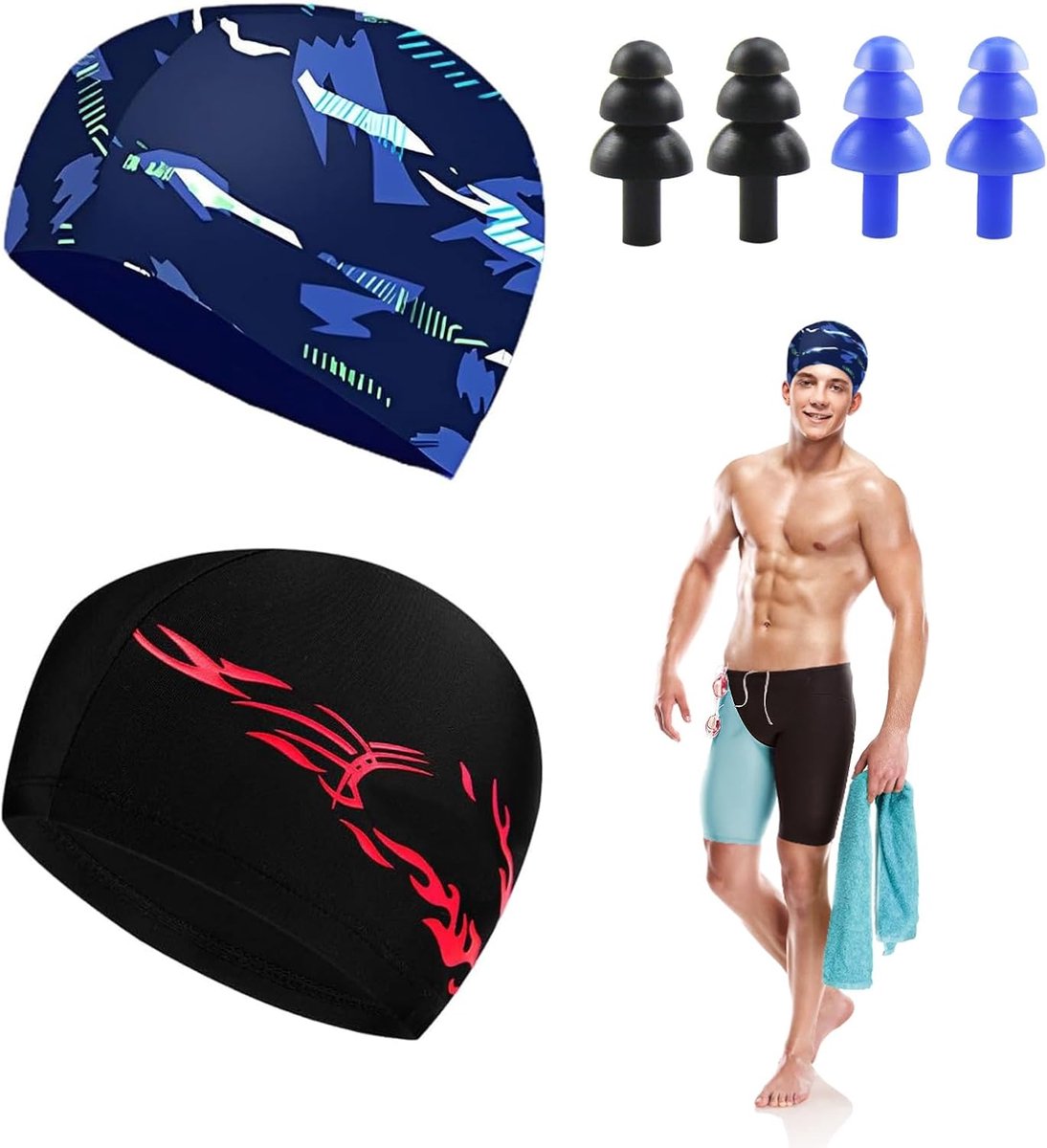Zwemcaps pack van 2 - elastisch - unisex - comfortabel voor volwassenen en kinderen - ShopVlot