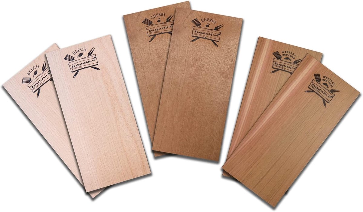 SnelShoppen - Rookplank Assortiment Western Red Cedar, Beuken en Kers (6 Stuks) | 100% Natuurlijk Hout voor BBQ | Grill Planken voor Gas en Elektrisch