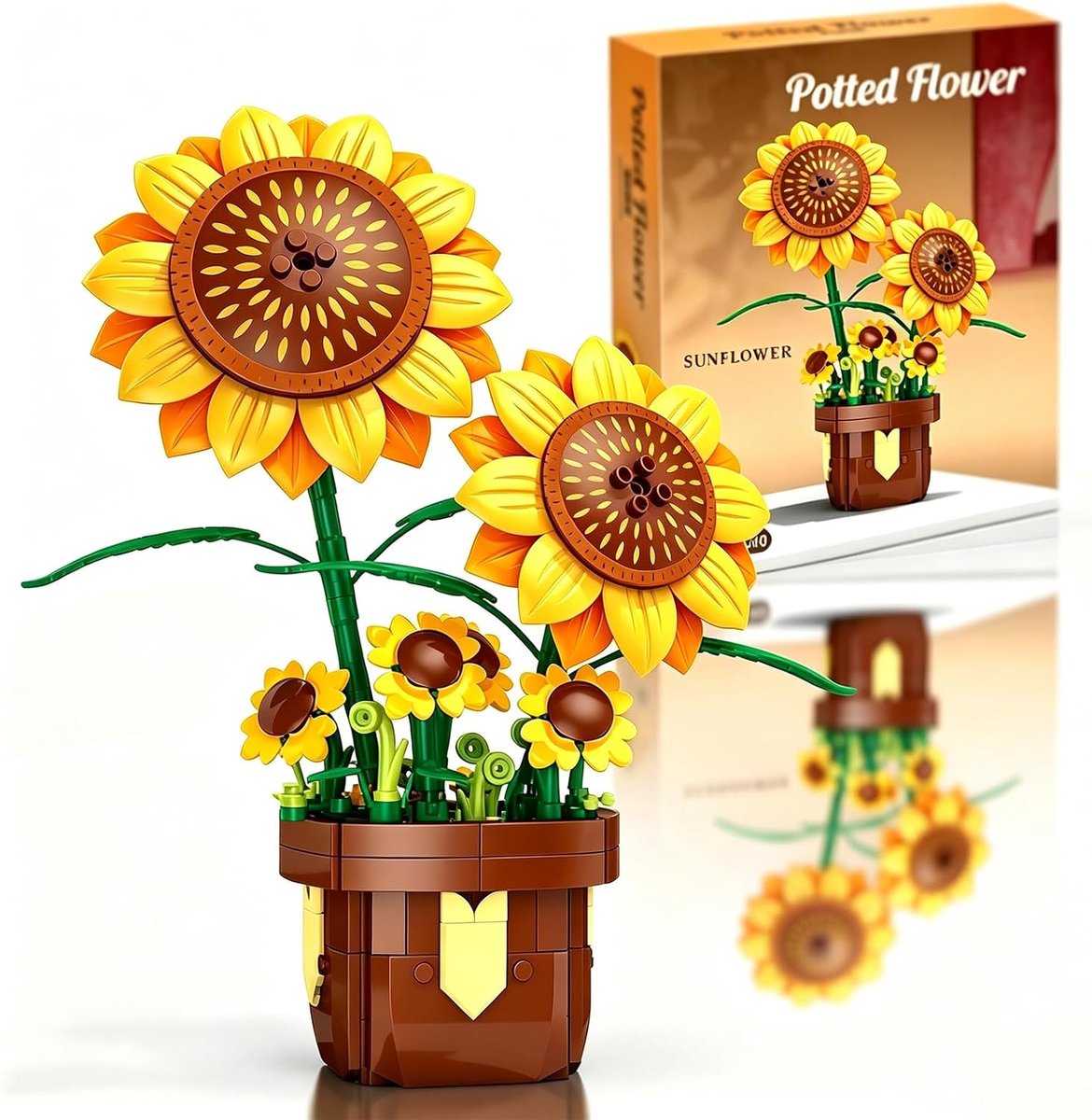 Zonnebloembouwset 320 stuks - kunstbloemen - vintage vaas - decoratie voor huis en kantoor - ShopVlot