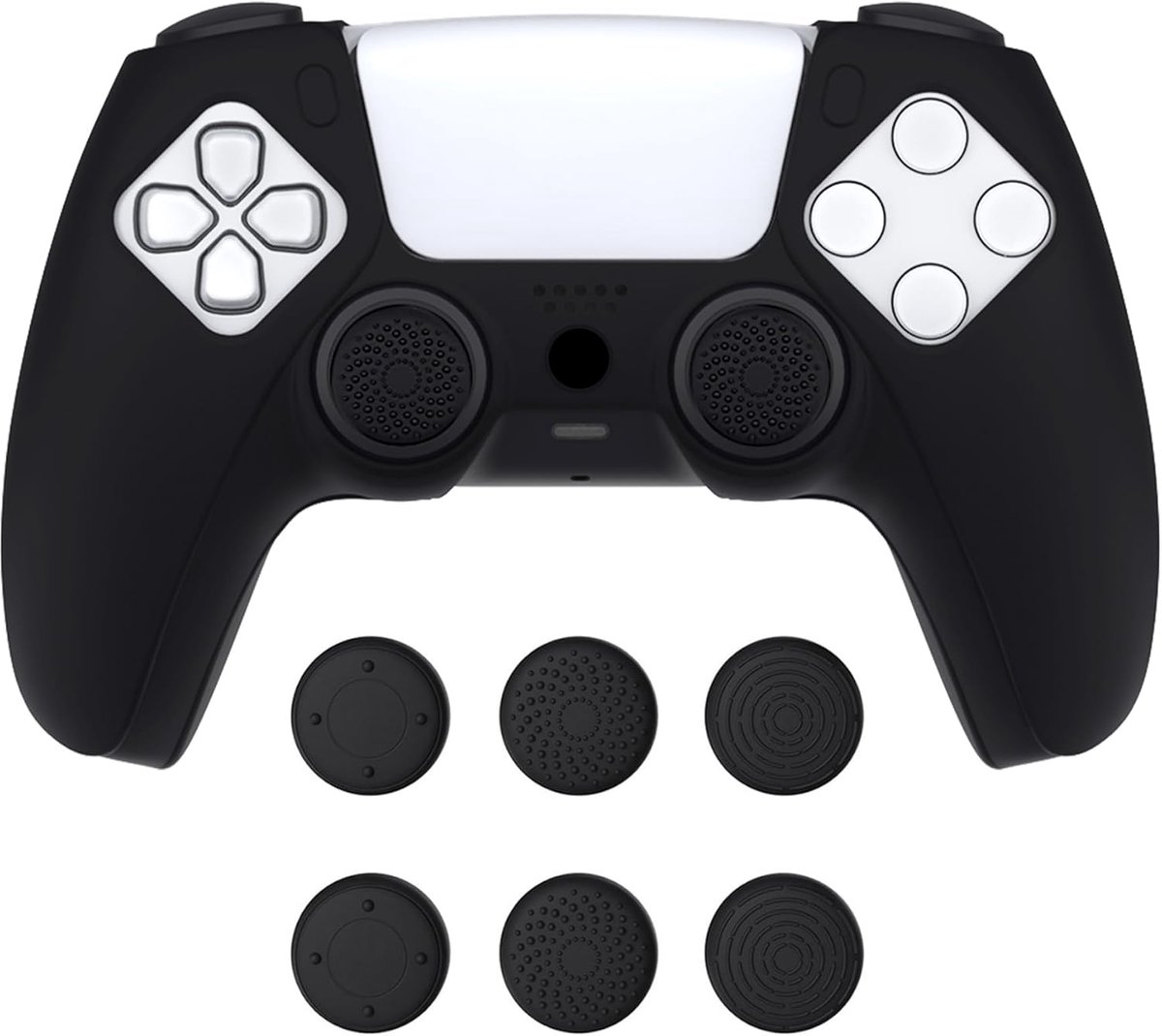 SnelShoppen - Silicone Case voor PS5 Controller - Anti-slip Grip, 6 Inch Caps, Dockable Beschermhoes, Comfortabel aanraakgevoel, Extra Bescherming & D