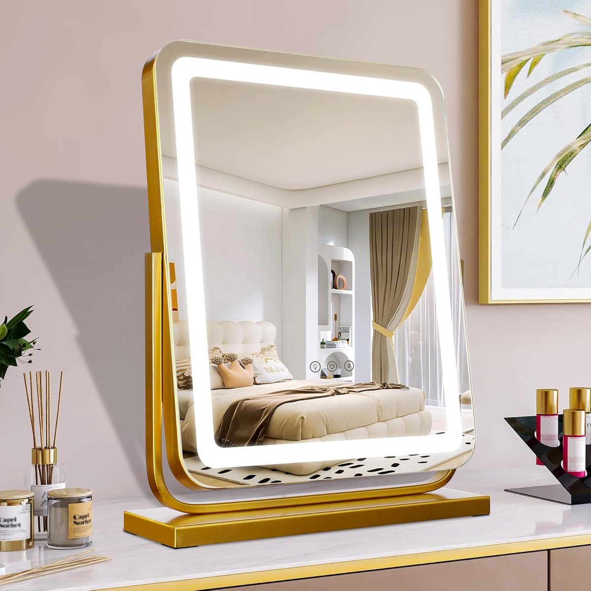 Make-up spiegel 40 x 47 cm - Hollywood spiegel met verlichting - 3 kleurmodi en aanraakbediening - ShopVlot