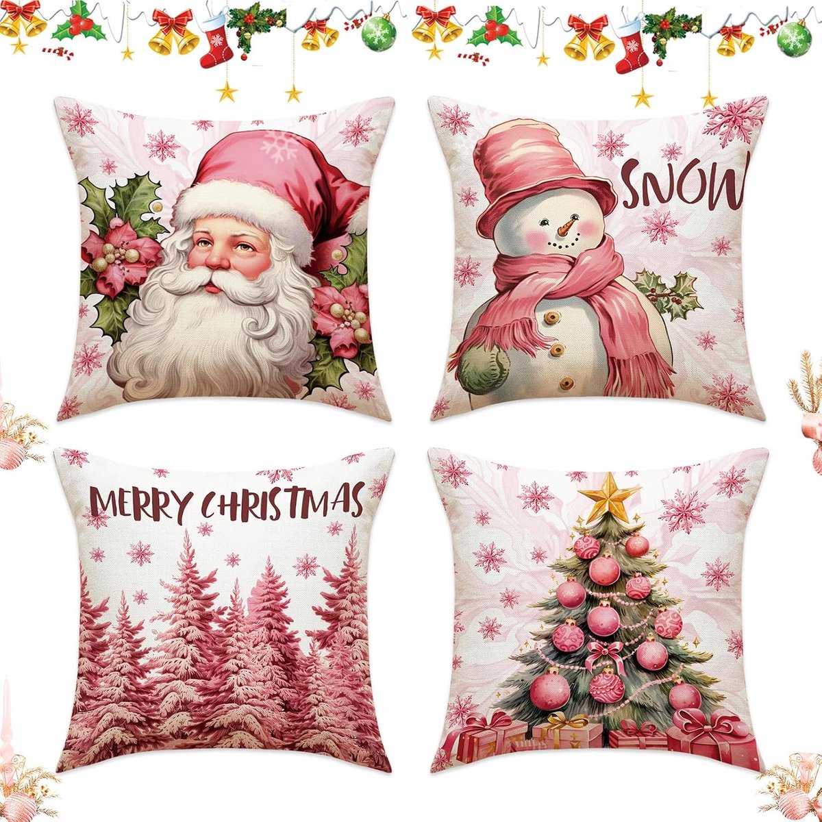 Cushion Covers 45 x 45 cm - Kerstdecoratie - Eco-vriendelijk linnen - Comfortabele kussens voor de bank - ShopVlot