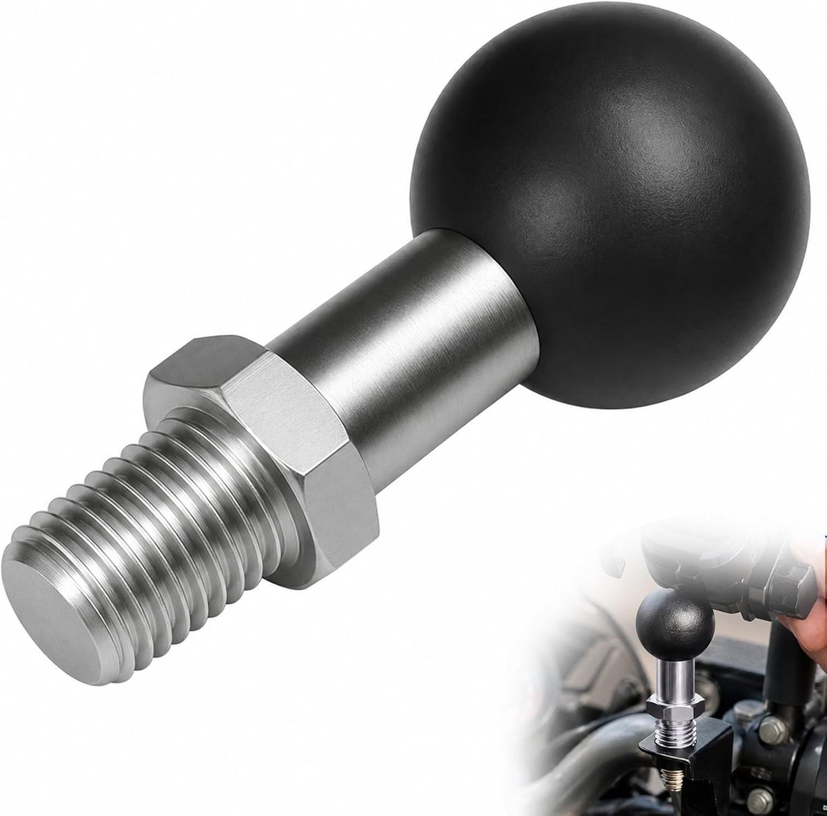 Kogeladapter M10*1.25 - zwart - antislip grip - ideaal voor motorfiets en camera - ShopVlot