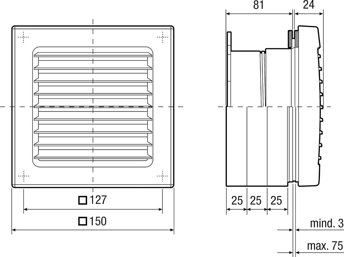 Raaminstallatiekit met vaste buitenkap - kunststof - voor ventilator - eenvoudig te monteren - ShopVlot