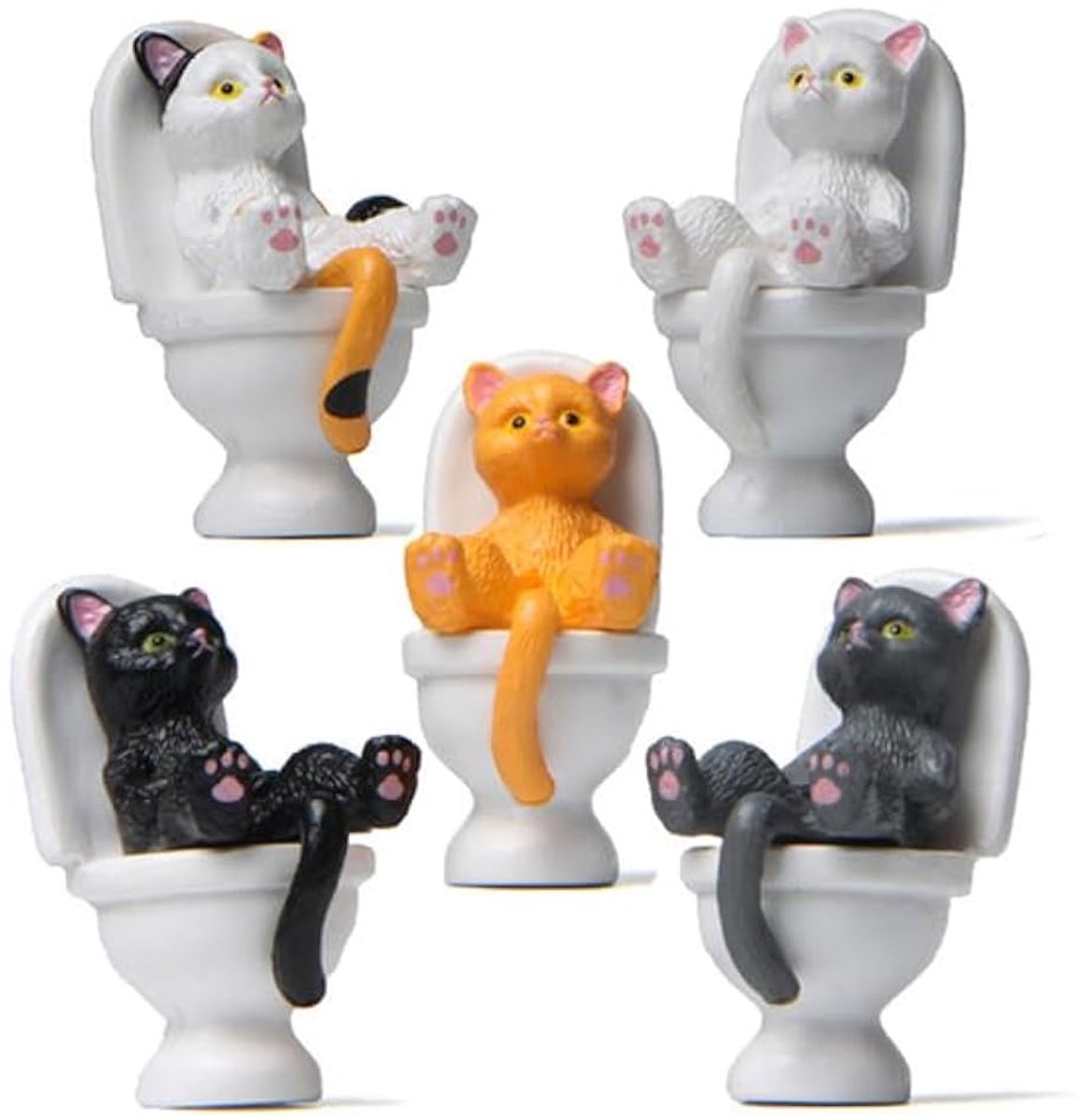 Miniatuur kat beeldjes - 5 stuks - leuk ornament - perfect voor huis en tuin decoratie - ShopVlot