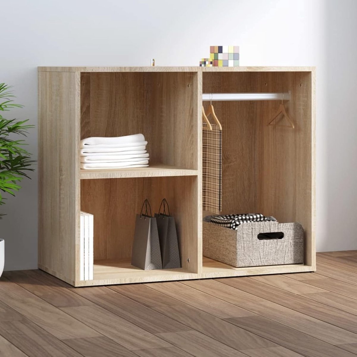Kledingkast, open inlegplank, rek, kledingrek, kledingstang, garderobekast, houtmateriaal, Sonoma-eiken, 80 x 40 x 65 cm