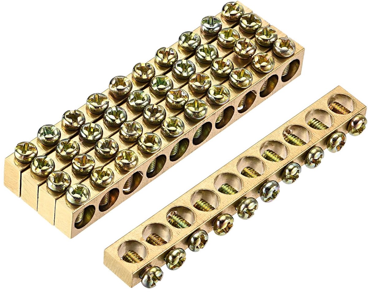 sourcing map 5 stuks klemmen aardingsrail schroefblok barrière messing 10 posities 82,1 mm x 5,7 mm x 10 mm voor elektrische verdeling