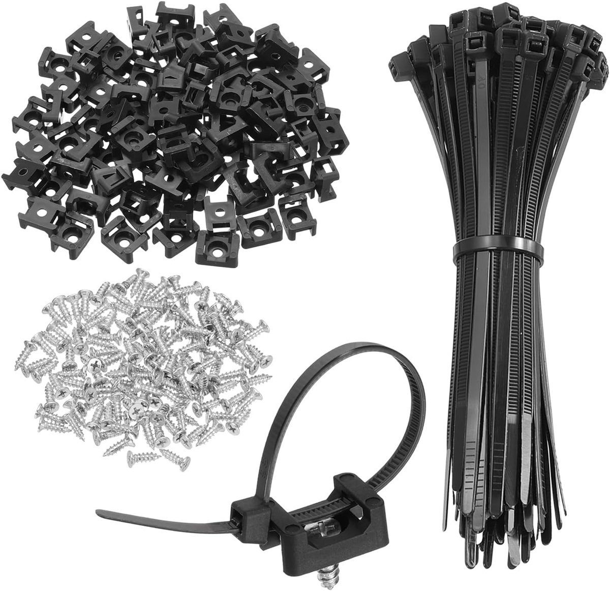 100 stuks 22,6 mm zadelbevestigingen voor klemklemmen met 150 mm klemmen en zelftappende schroeven M5, kabelorganizer houderset, zwart