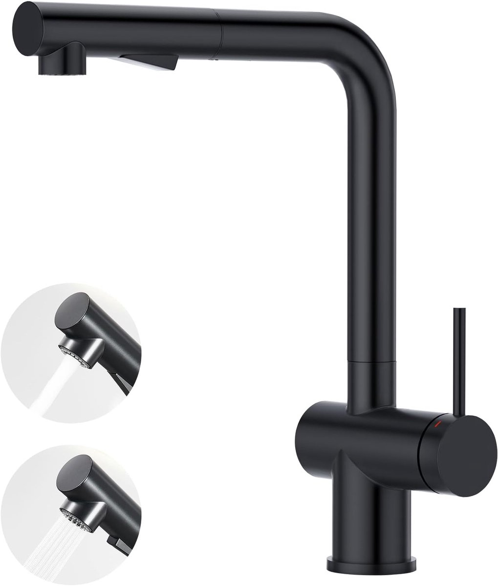 Keukenkraan met Sproeier uittrekbaar, Spoelbak Kraan Keuken Eengreeps Mengkraan Spoelbak Kraan, zwart