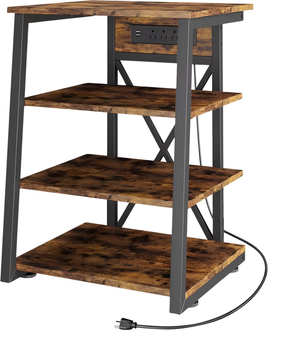 Mediastandaard - Voor woonkamer/entertainmentruimte - 4-laags, met stopcontacten, stereo-opbergplanken, hoekstandaard voor dvd-spelers en tv-boxen - Hout