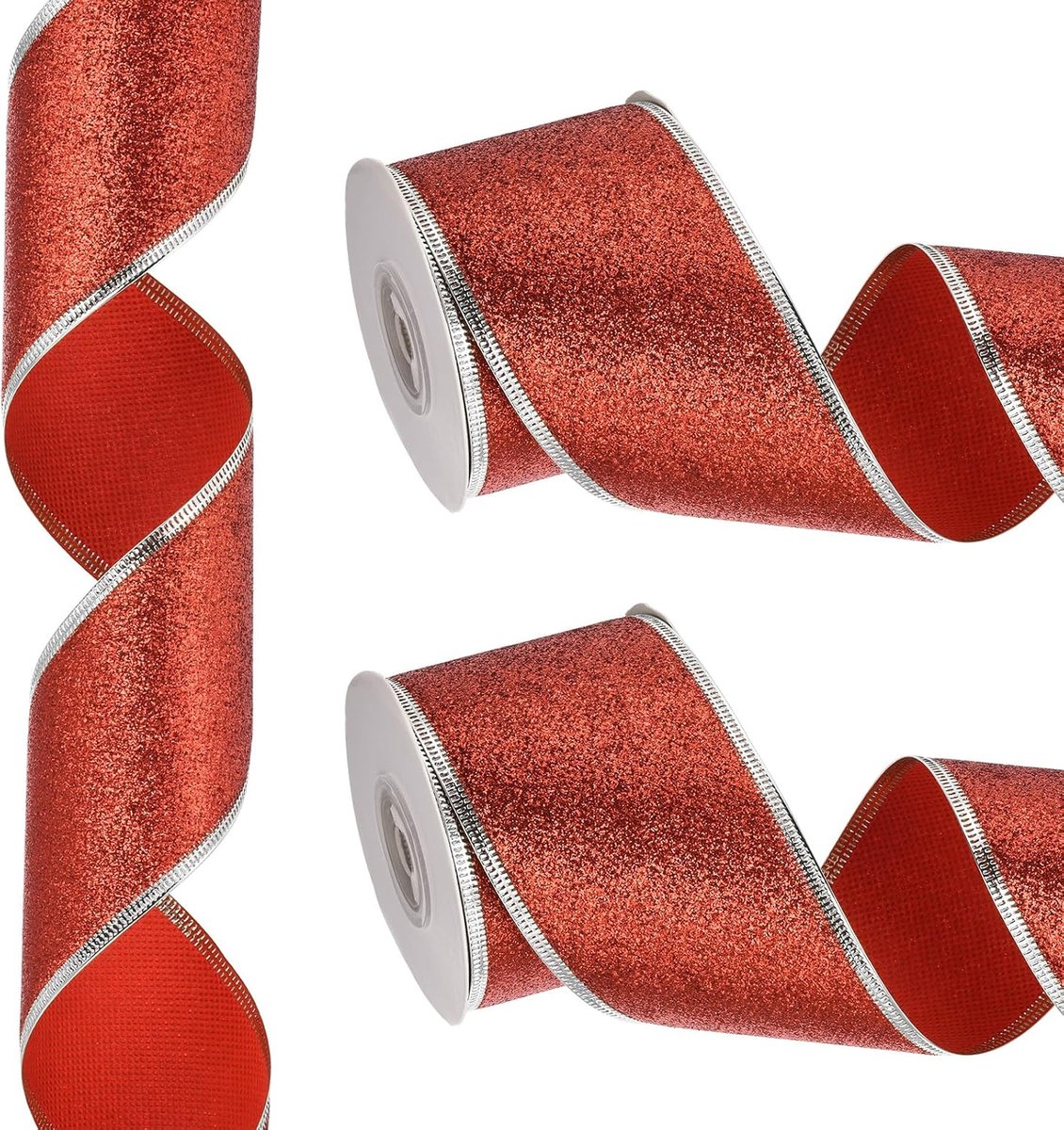 Kerstlint 20 m x 6,3 cm, metallic draad lint, glanzende geschenkverpakkingslint voor knutselen, verjaardag, bruiloft, festival, decoratie, rood zilver