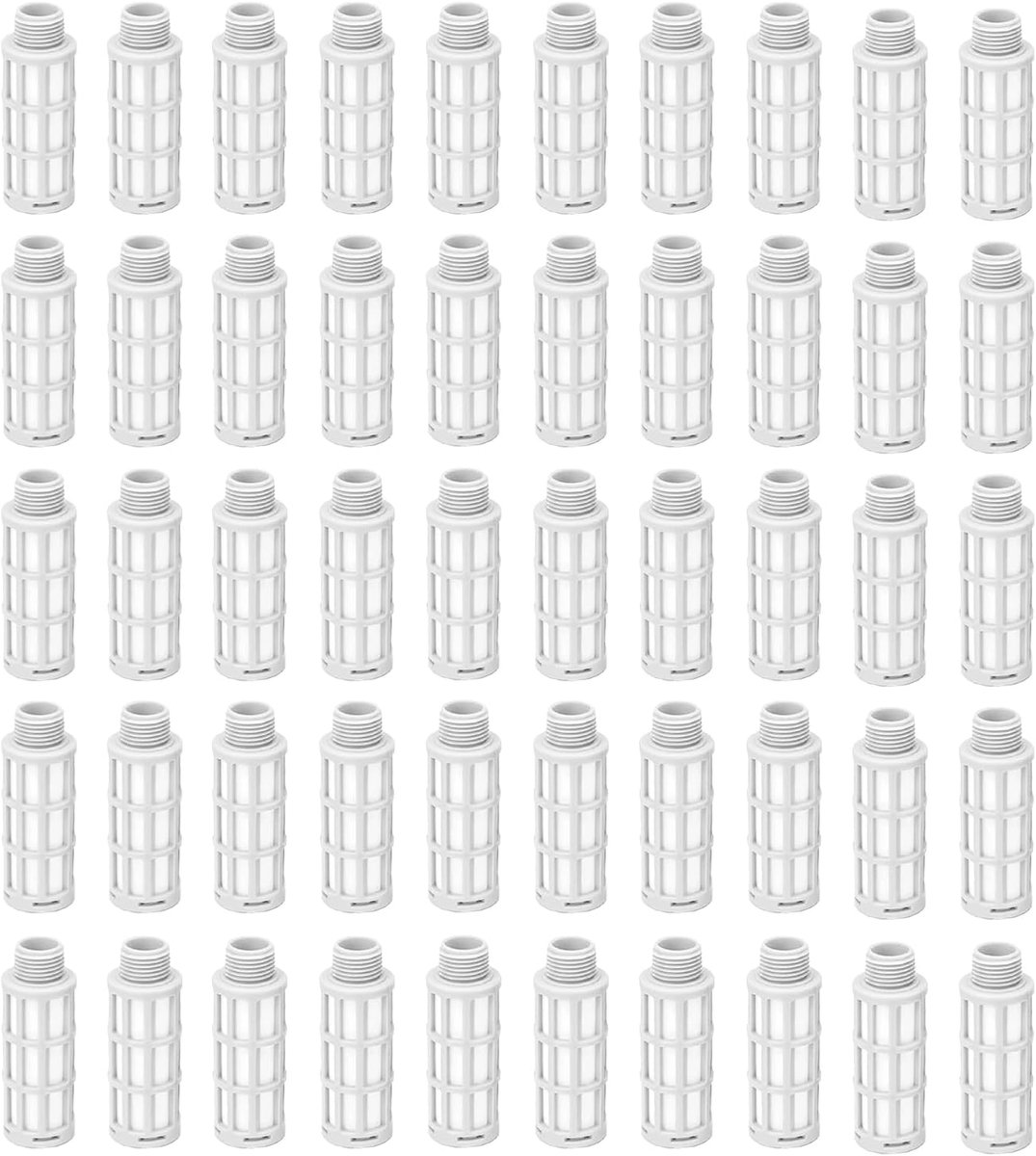 50 stuks witte kunststof luchtdempers, 1/8 inch buitendraad, voor industriële luchtcompressoren en voor autoventielcilinders.