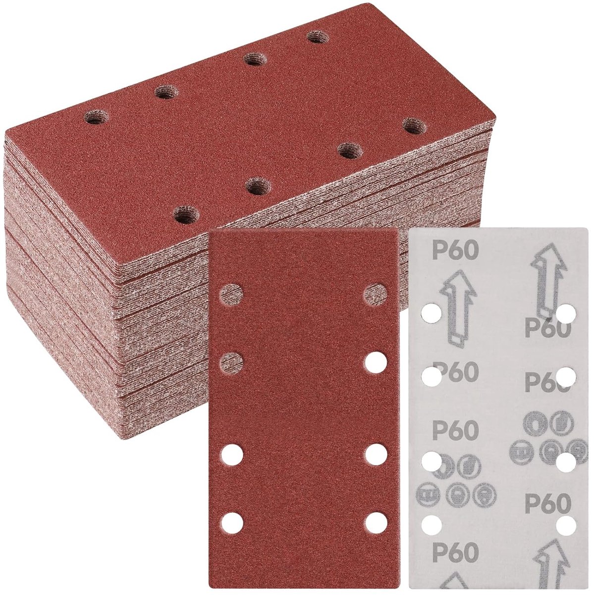 50 stuks schuurpapier, 93 x 185 mm, schuurvellen, korrelgrootte 60, schuurpapier voor trillingsschuurmachine, polijsten en verwijderen van roest