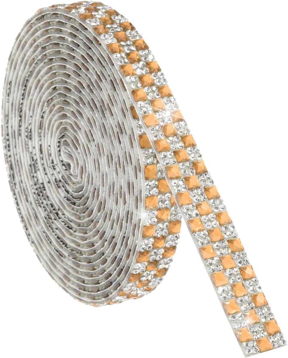 3 Yard Strass-lint, 4 mm x 4 mm, zelfklevende kristallen strass-strips, voor kleding, doe-het-zelf, kunst, accessoires voor bruiloft, feest, geel