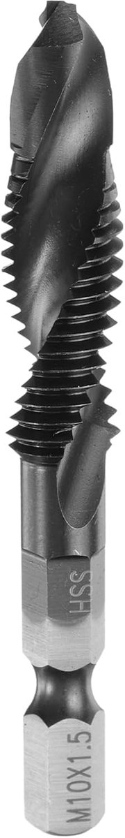 Combinatie van boor en schroefdraadboor, metrisch M10 x 1,5, 1/4 inch zeskantige schroefdraad, TiCN gecoate schroefdraadboor hogesnelheidsstaal (HSS) 6542