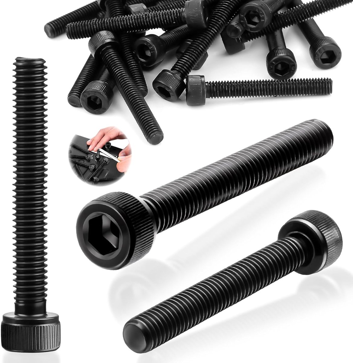 10 stuks cilinderschroeven M8 x 60 mm binnenzeskant schroeven zwart | M8 cilinderkopschroeven, DIN 912, inbusschroeven, koolstofstaal, schroefdraad, zeskantschroeven, voor reparatie