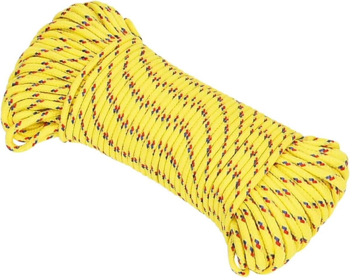 Touw, geel, 5 mm × 50 m, van polypropyleen, duurzaam, gemakkelijk te knopen, voor vastmaken, uitstapjes, boottochten en outdoor