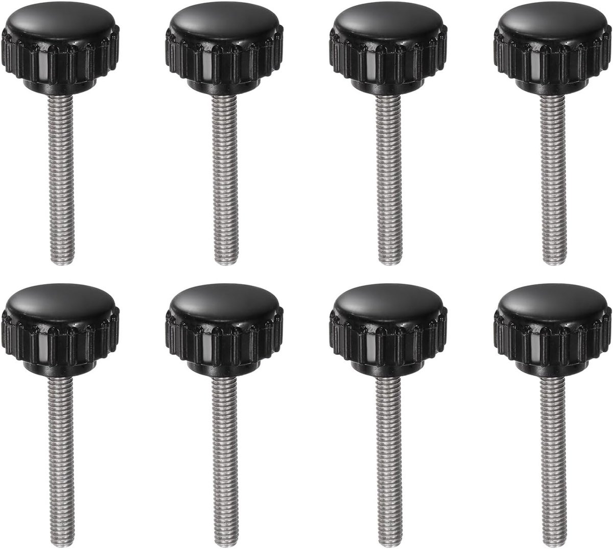8 stuks kartelgreep knoppen M4 x 30 mm, metrisch roestvrij staal 304, duimschroef met schroefdraad mannelijk, 18 mm, zwarte bevestigingsknoppen