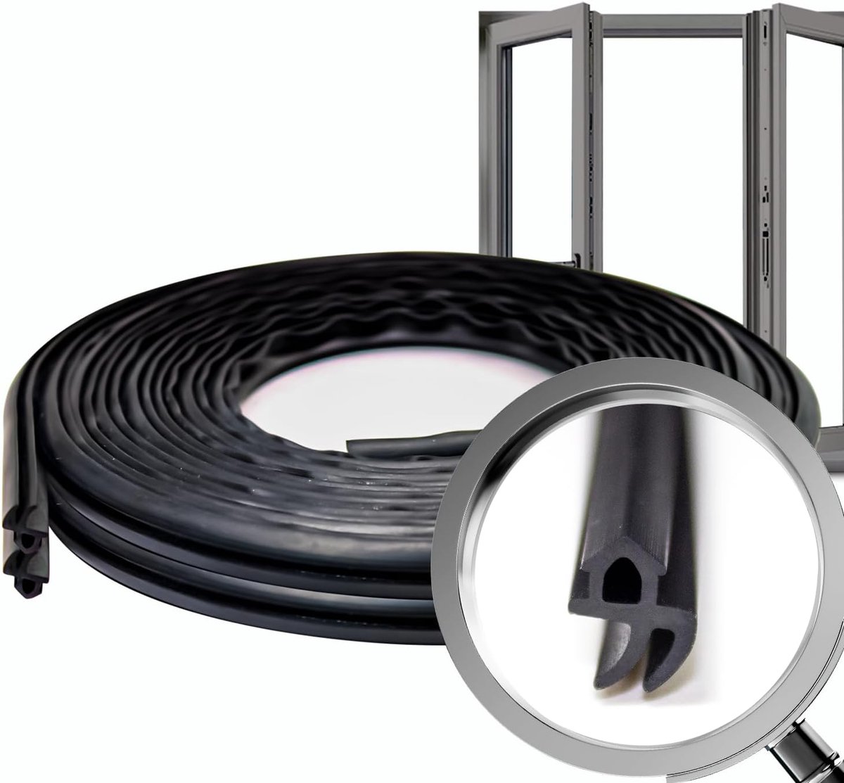 zwarte rubberen raamafdichting, 10 m, EPDM, voor aluminium schuiframen