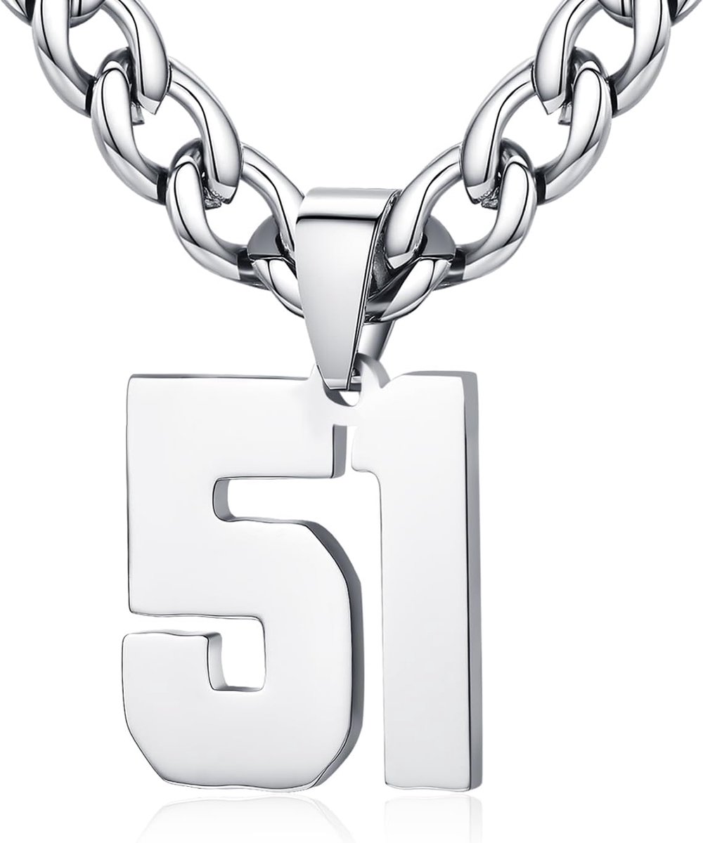 dames roestvrij staal 0-99 getal hanger geluksgetal jersey nummer sporter halsketting gepersonaliseerd met 6 mm brede pantserketting, Roestvrij staal