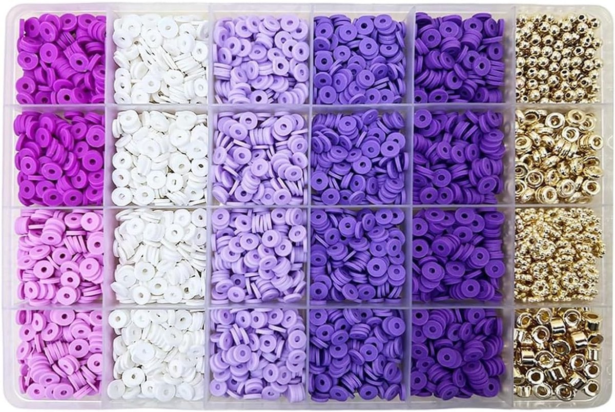je eigen armbandset, 3000 stuks paarse polymeerklei kralen, 6 kleuren sieradenset, 6 mm kleikralen voor het maken van armbanden en kettingen
