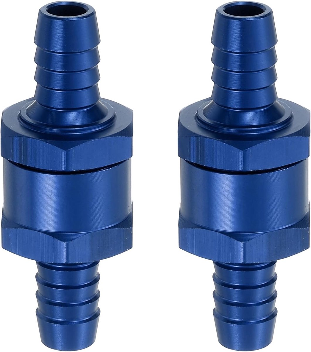 Brandstofterugslagventiel, 10 mm (3/8 inch), wegwerp-terugslagventiel, aluminiumlegering, besturingsaccessoires voor benzine, diesel, gas, olie, lucht, water, blauw, 2 stuks